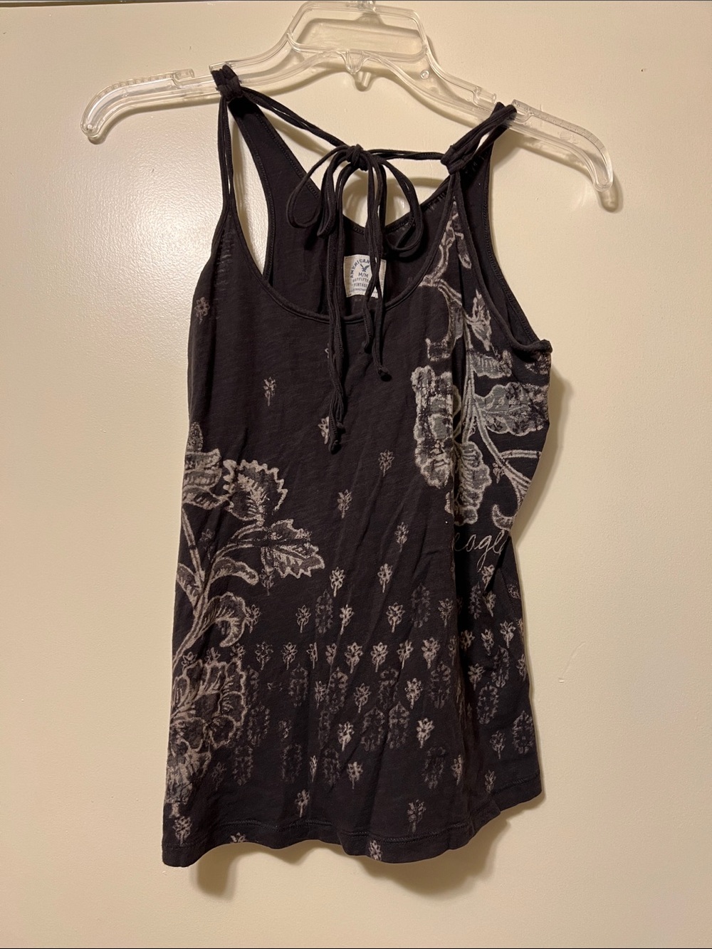Women’s Black Floral Tie Tank Top American Eagle M Like New